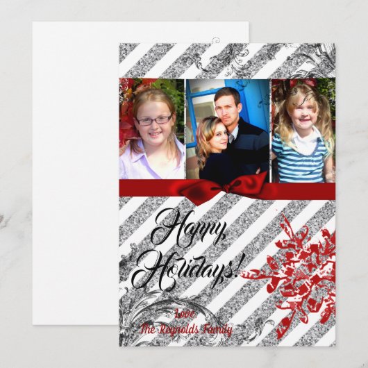 5x7 XMAS Kerstmis Rode Glitter Sneeuwvlok FOTO-kaa Feestdagenkaart (Voorkant / Achterkant)