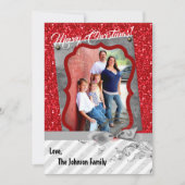 5x7 XMAS Kerstmis Rode Glitter Sneeuwvlok FOTO-kaa Feestdagenkaart (Voorkant)