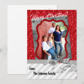 5x7 XMAS Kerstmis Rode Glitter Sneeuwvlok FOTO-kaa Feestdagenkaart (Voorkant / Achterkant)