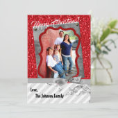 5x7 XMAS Kerstmis Rode Glitter Sneeuwvlok FOTO-kaa Feestdagenkaart (Staand voorkant)