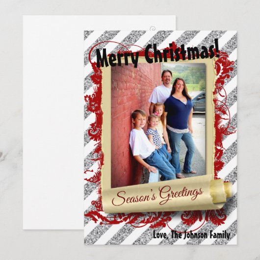 5x7 XMAS Kerstmis Rode Glitter Sneeuwvlok FOTO-kaa Feestdagenkaart (Voorkant / Achterkant)