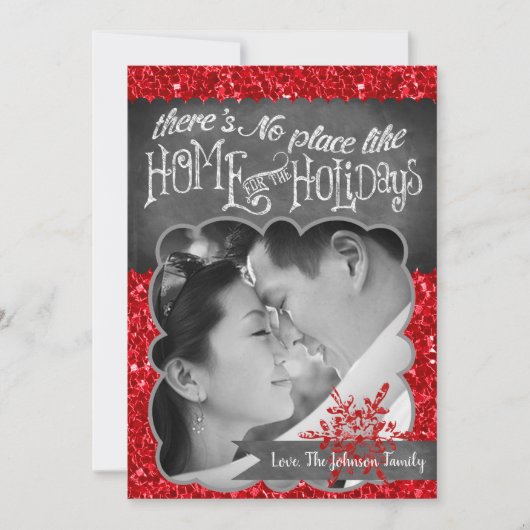 5x7 XMAS Kerstmis Rode Glitter Sneeuwvlok FOTO-kaa Feestdagenkaart (Voorkant)