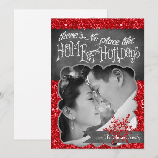 5x7 XMAS Kerstmis Rode Glitter Sneeuwvlok FOTO-kaa Feestdagenkaart (Voorkant / Achterkant)