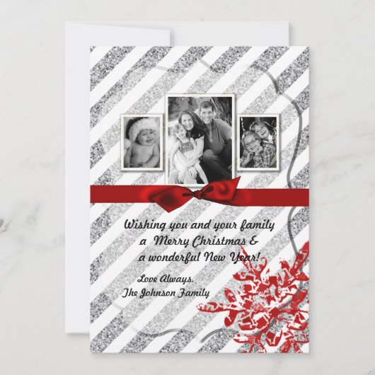 5x7 XMAS Kerstmis Rode Glitter Sneeuwvlok FOTO-kaa Feestdagenkaart (Voorkant)