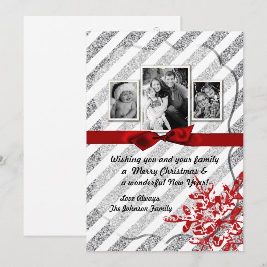 5x7 XMAS Kerstmis Rode Glitter Sneeuwvlok FOTO-kaa Feestdagenkaart (Voorkant / Achterkant)