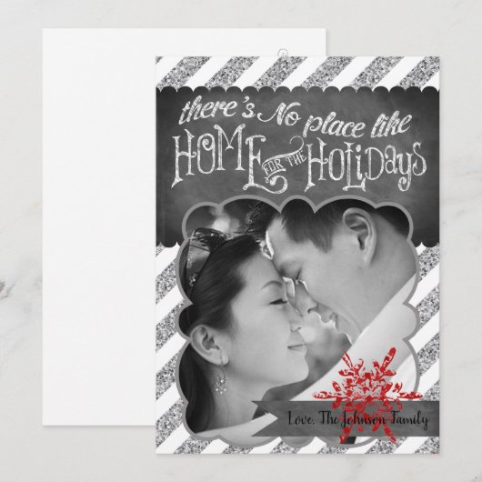 5x7 XMAS Kerstmis Rode Glitter Sneeuwvlok FOTO-kaa Feestdagenkaart (Voorkant / Achterkant)