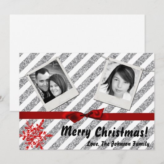 5x7 XMAS Kerstmis Rode Glitter Sneeuwvlok FOTO-kaa Feestdagenkaart (Voorkant / Achterkant)