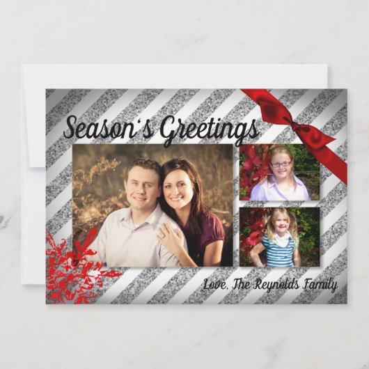 5x7 XMAS Kerstmis Rode Glitter Sneeuwvlok FOTO-kaa Feestdagenkaart (Voorkant)