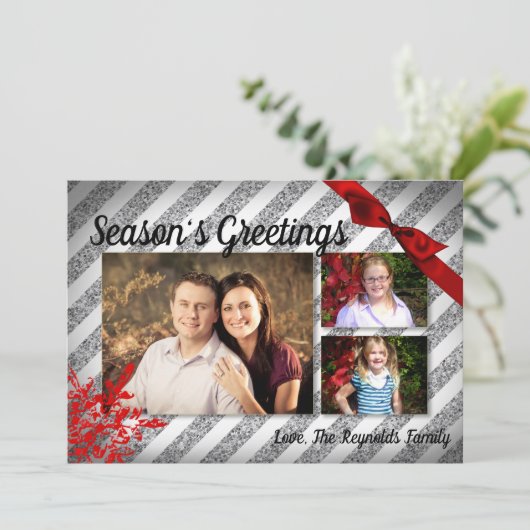 5x7 XMAS Kerstmis Rode Glitter Sneeuwvlok FOTO-kaa Feestdagenkaart (Staand voorkant)