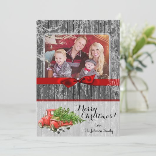 5x7 XMAS Red Kerstmis Buck Tree PHOTO-kaart Feestdagenkaart (Staand voorkant)