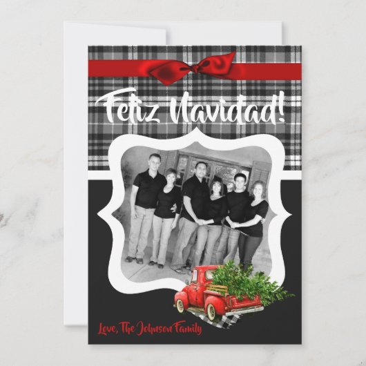 5x7 XMAS Red Kerstmis Buck Tree Wood PHOTO-kaart Feestdagenkaart (Voorkant)