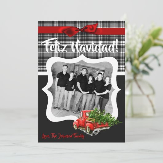 5x7 XMAS Red Kerstmis Buck Tree Wood PHOTO-kaart Feestdagenkaart (Staand voorkant)