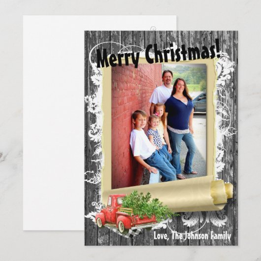 5x7 XMAS Red Kerstmis Buck Tree Wood PHOTO-kaart Feestdagenkaart (Voorkant / Achterkant)