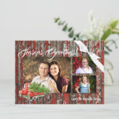 5x7 XMAS Red Kerstmis Buck Tree Wood PHOTO-kaart Feestdagenkaart (Staand voorkant)