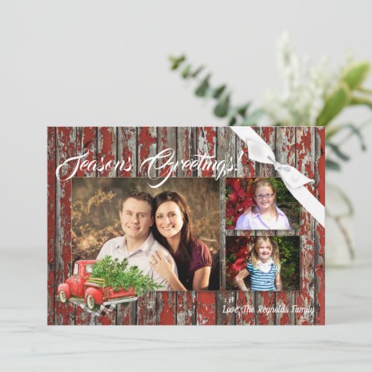 5x7 XMAS Red Kerstmis Buck Tree Wood PHOTO-kaart Feestdagenkaart (Staand voorkant)