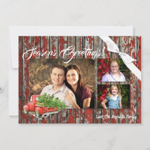 5x7 XMAS Red Kerstmis Buck Tree Wood PHOTO-kaart Feestdagenkaart