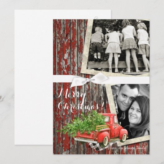 5x7 XMAS Red Kerstmis Buck Tree Wood PHOTO-kaart Feestdagenkaart (Voorkant / Achterkant)