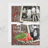 5x7 XMAS Red Kerstmis Buck Tree Wood PHOTO-kaart