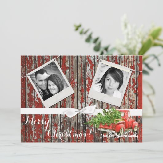 5x7 XMAS Red Kerstmis Buck Tree Wood PHOTO-kaart Feestdagenkaart (Staand voorkant)