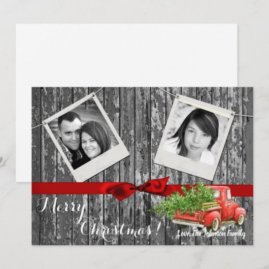 5x7 XMAS Red Kerstmis Buck Tree Wood PHOTO-kaart Feestdagenkaart (Voorkant / Achterkant)