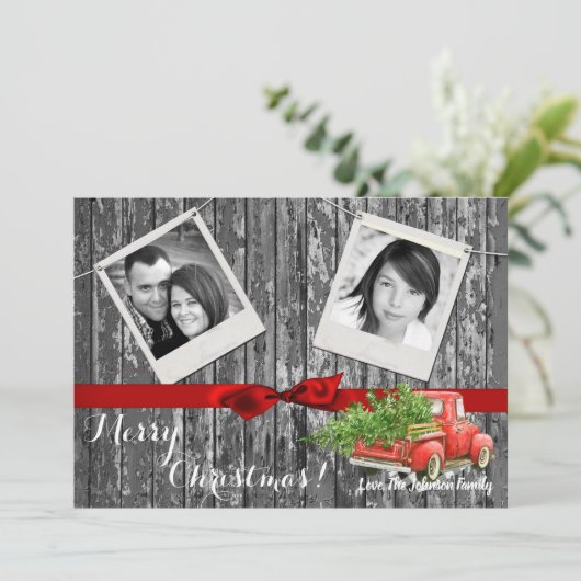 5x7 XMAS Red Kerstmis Buck Tree Wood PHOTO-kaart Feestdagenkaart (Staand voorkant)