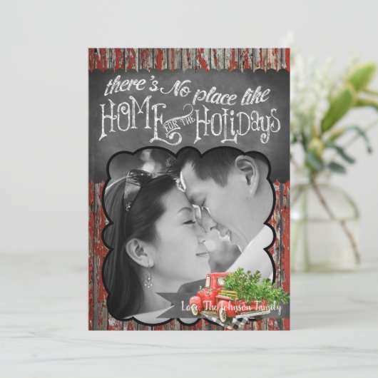 5x7 XMAS Red Kerstmis Buck Tree Wood PHOTO-kaart Feestdagenkaart (Staand voorkant)