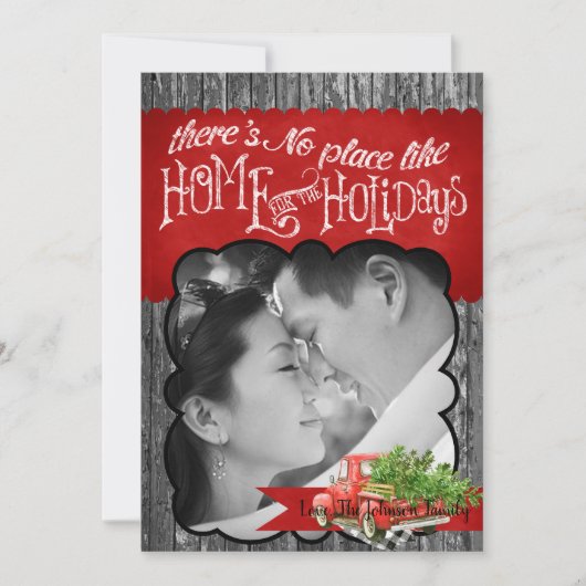 5x7 XMAS Red Kerstmis Buck Tree Wood PHOTO-kaart Feestdagenkaart (Voorkant)