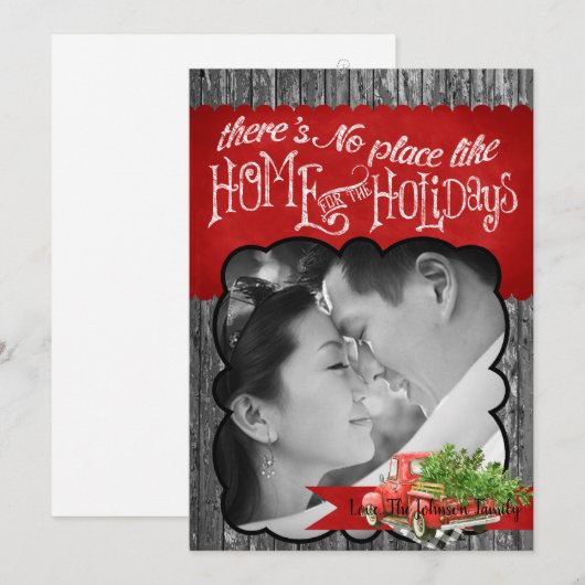 5x7 XMAS Red Kerstmis Buck Tree Wood PHOTO-kaart Feestdagenkaart (Voorkant / Achterkant)