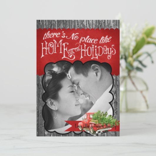 5x7 XMAS Red Kerstmis Buck Tree Wood PHOTO-kaart Feestdagenkaart (Staand voorkant)