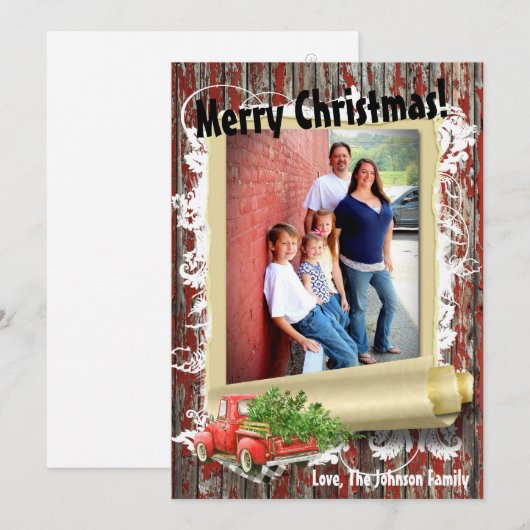 5x7 XMAS Red Kerstmis Buck Tree Wood PHOTO-kaart Feestdagenkaart (Voorkant / Achterkant)