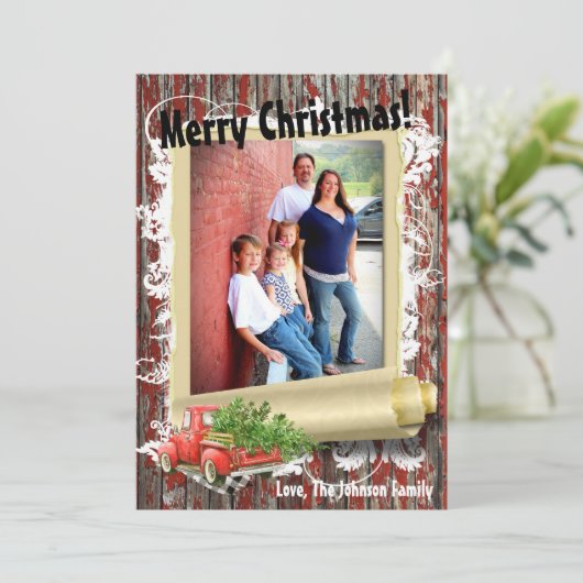 5x7 XMAS Red Kerstmis Buck Tree Wood PHOTO-kaart Feestdagenkaart (Staand voorkant)