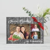 5x7 XMAS Red Kerstmis Buck Tree Wood PHOTO-kaart Feestdagenkaart (Staand voorkant)