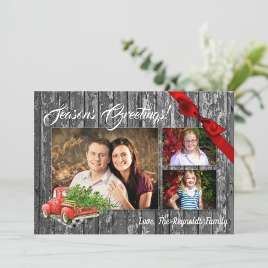 5x7 XMAS Red Kerstmis Buck Tree Wood PHOTO-kaart Feestdagenkaart (Staand voorkant)