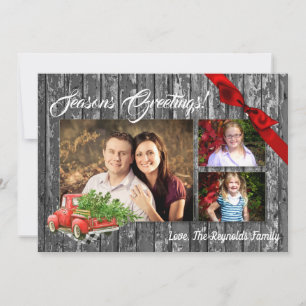 5x7 XMAS Red Kerstmis Buck Tree Wood PHOTO-kaart Feestdagenkaart