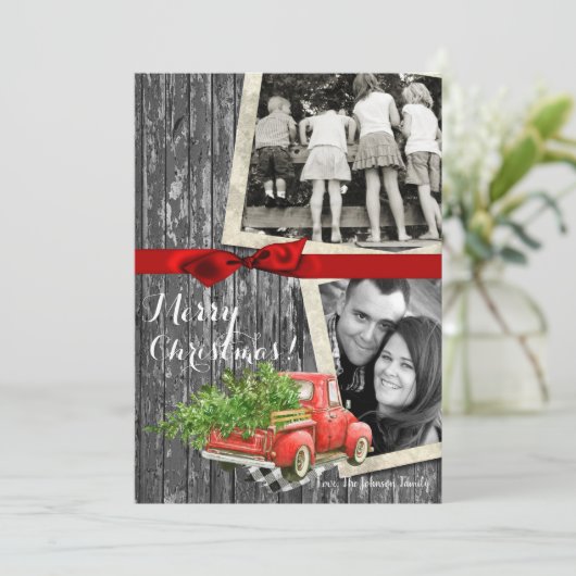 5x7 XMAS Red Kerstmis Buck Tree Wood PHOTO-kaart Feestdagenkaart (Staand voorkant)