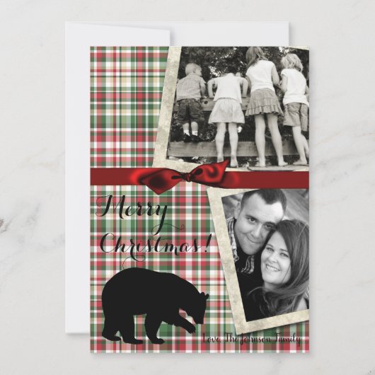 5x7 XMAS Rode Kerst Plaid Beer Fabr FOTO KAART (Voorkant)