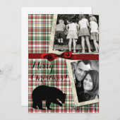 5x7 XMAS Rode Kerst Plaid Beer Fabr FOTO KAART (Voorkant / Achterkant)
