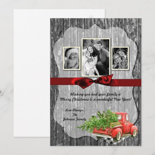 5x7 XMAS Rode Kerstmisvrachtwagen Boom FOTOKAART Feestdagenkaart (Voorkant / Achterkant)