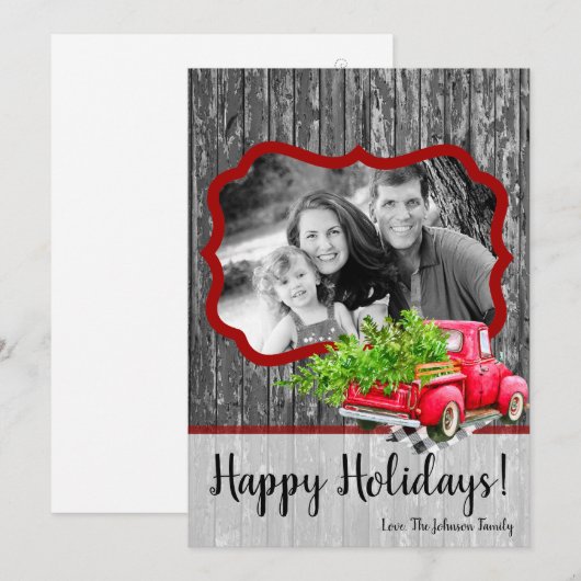 5x7 XMAS Rode Kerstmisvrachtwagen Boom FOTOKAART Feestdagenkaart (Voorkant / Achterkant)