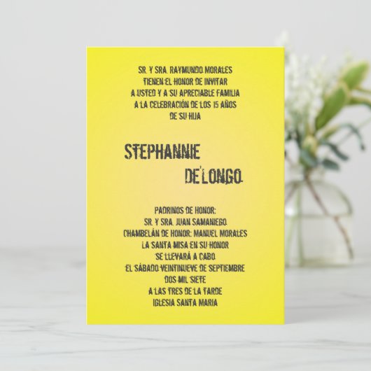 5x7 Yello DJ Spin Platenspeler Quinceanera Uitnodi Kaart (Staand voorkant)