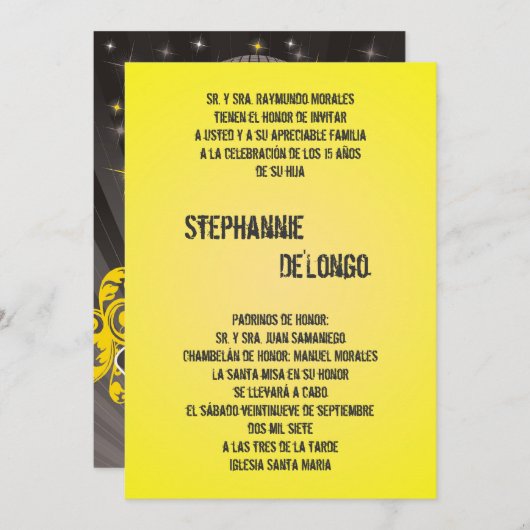 5x7 Yello DJ Spin Platenspeler Quinceanera Uitnodi Kaart (Voorkant / Achterkant)