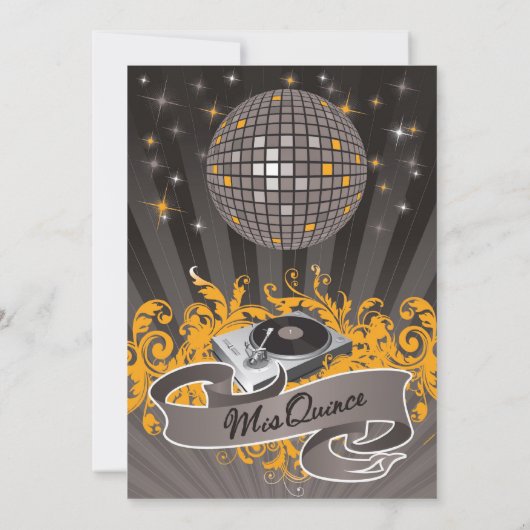 5x7 Yello DJ Spin Platenspeler Quinceanera Uitnodi Kaart (Achterkant)