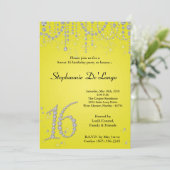 5x7 Yellow Diamond Sweet 16 Birthday Invitation Kaart (Staand voorkant)