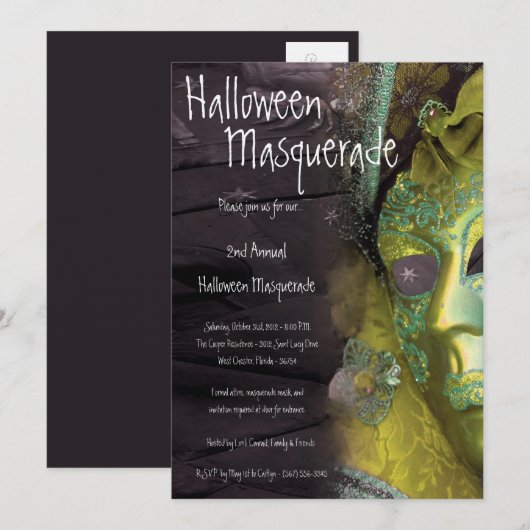 5x7 Yellow Masquerade Halloween Costume Invitation Kaart (Voorkant / Achterkant)