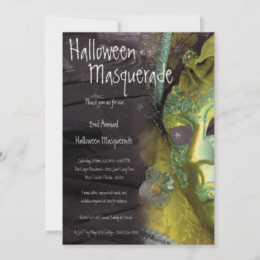 5x7 Yellow Masquerade Halloween Costume Invitation Kaart (Voorkant)