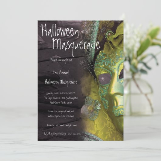 5x7 Yellow Masquerade Halloween Costume Invitation Kaart (Staand voorkant)
