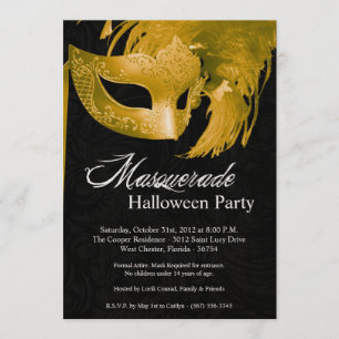 5x7 Yellow Masquerade Halloween Invitation Kaart