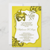 5x7 Yellow Masquerade Masker Quinceanera Uitnodigi Kaart (Voorkant)