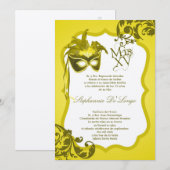 5x7 Yellow Masquerade Masker Quinceanera Uitnodigi Kaart (Voorkant / Achterkant)