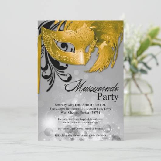 5x7 Yellow Masquerade Sweet 16 Birthday Uitnodigin Kaart (Staand voorkant)